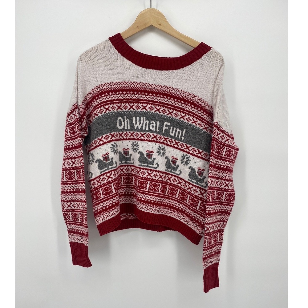 Ruby Moon Christmas Sweater Womens Medium Red White Oh What Fun Fair Isle Exc